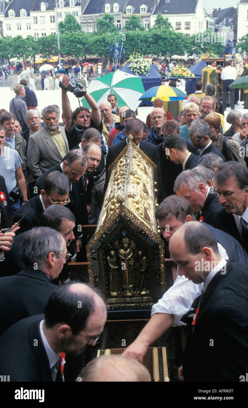 Netherlands Maastricht People carrying sculptures in religious