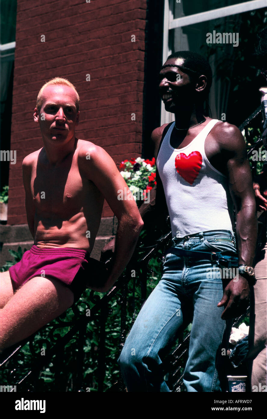 Gay men 1980s USA watch the gay pride parade Manhattan New York city USA 1981. HOMER SYKES Stock Photo