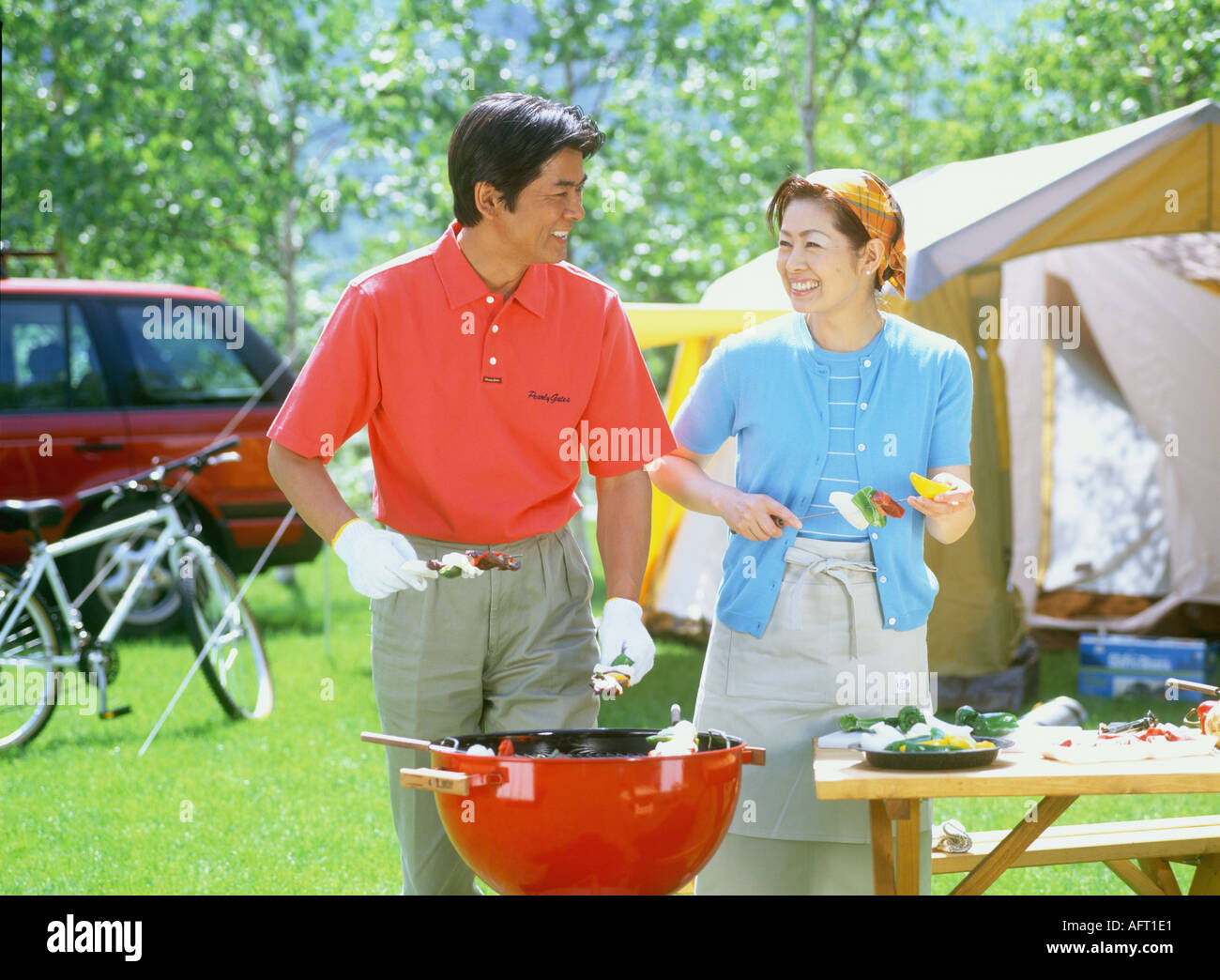 Family Camping BBQ Stock Photo Alamy