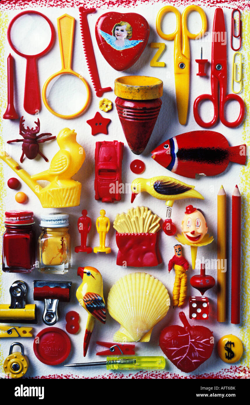 Red and yellow small objects laid out side by side Stock Photo