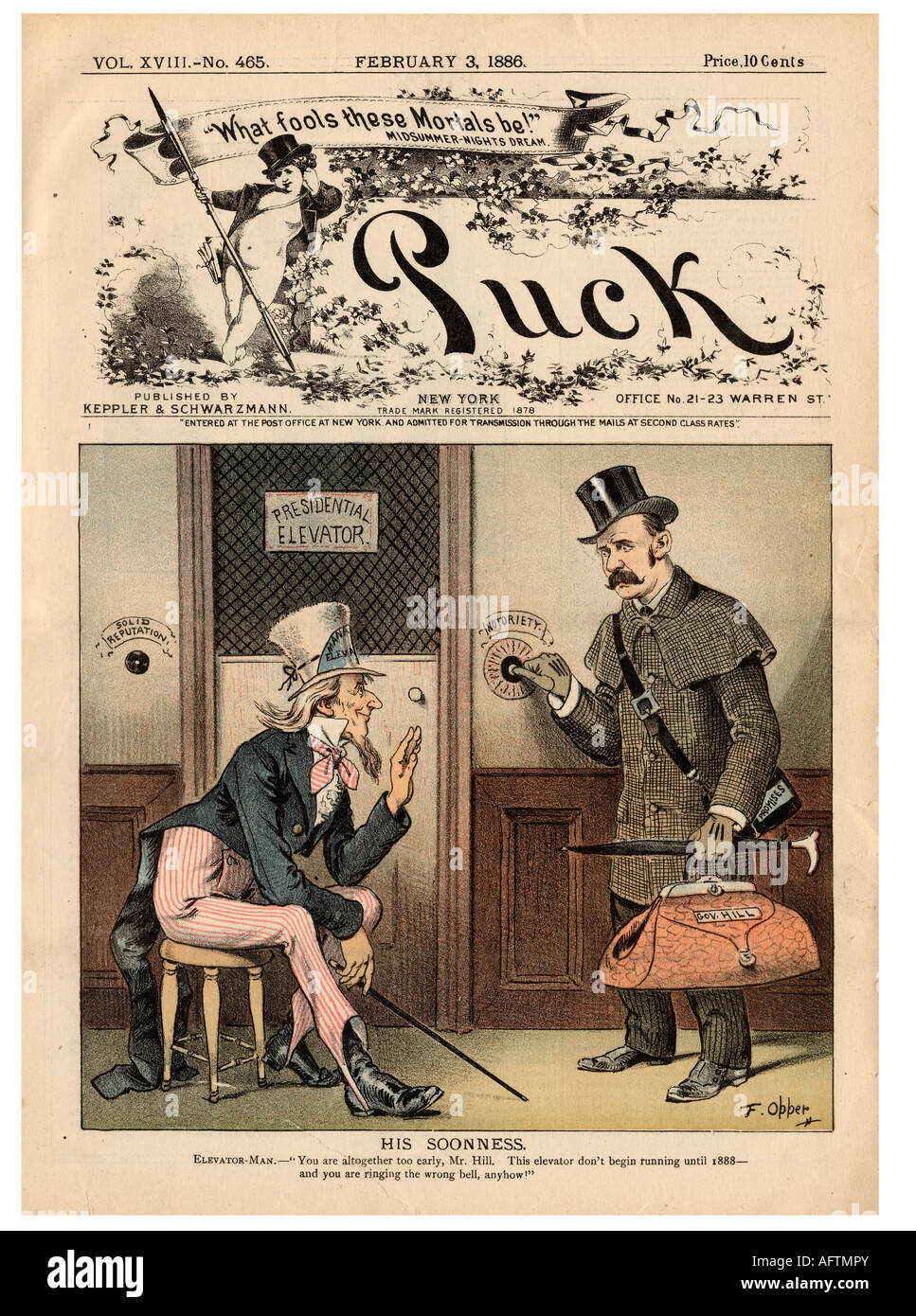 1886 political cartoon in Puck Stock Photo