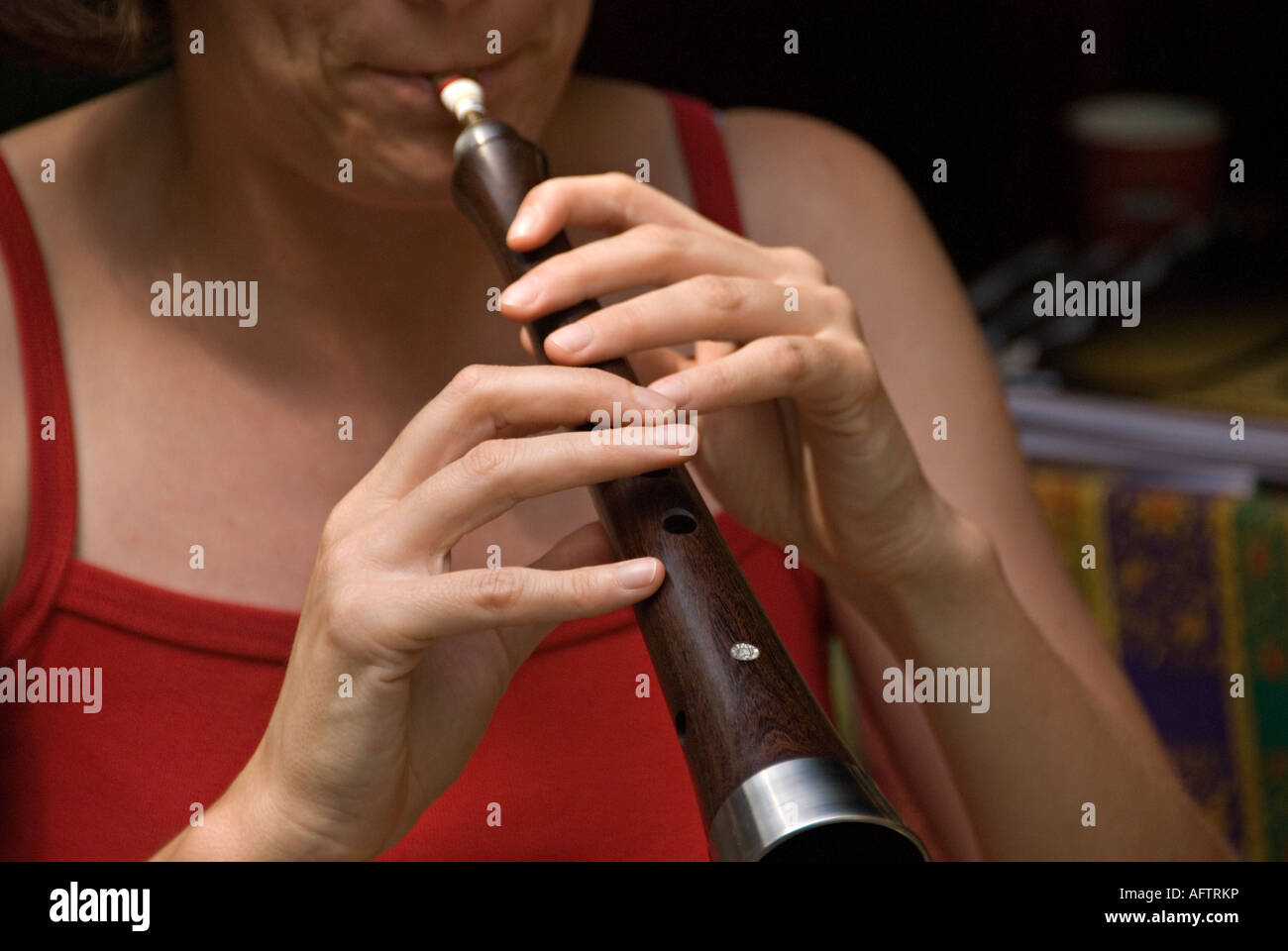 Musician playing flute Stock Photo Alamy