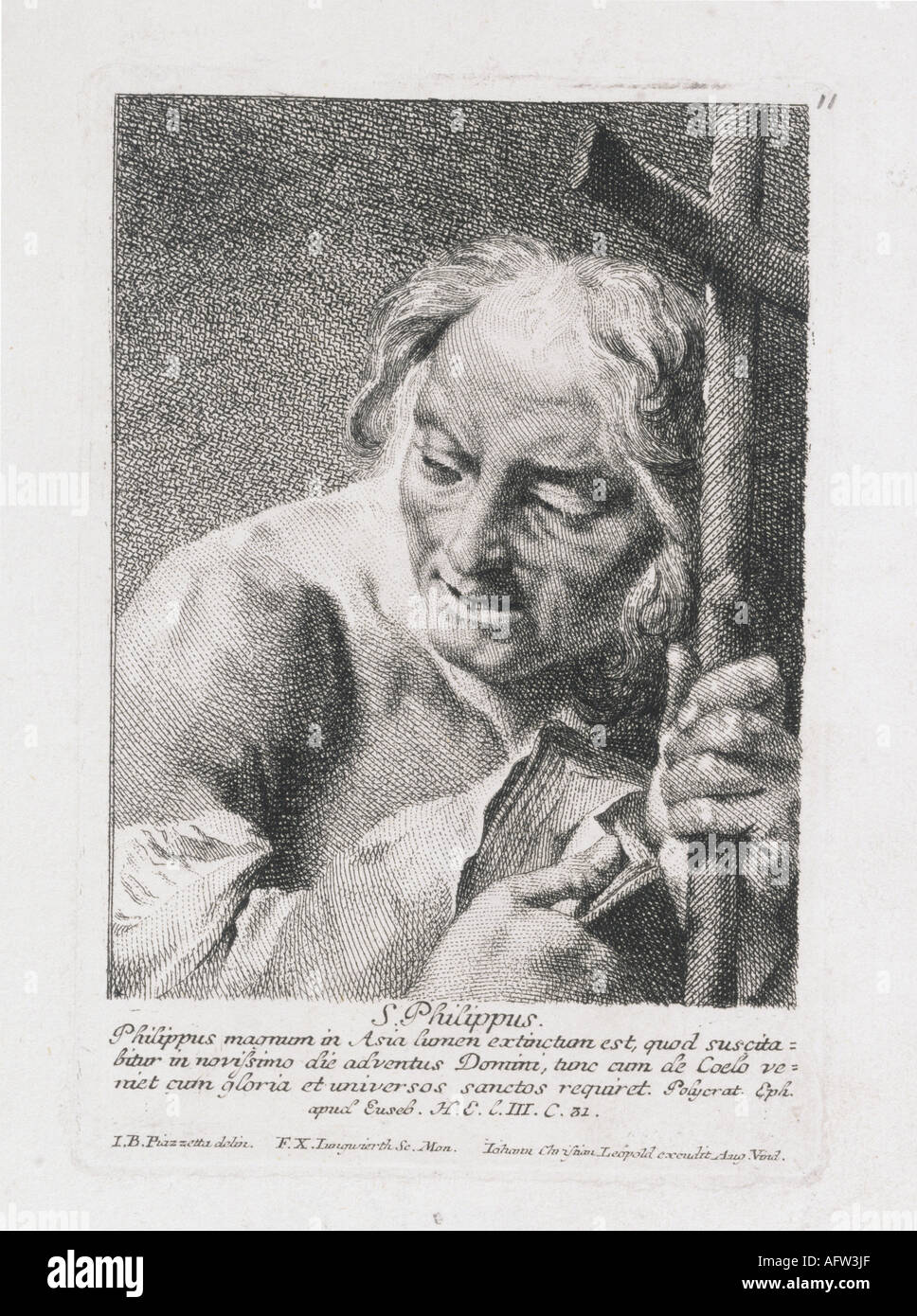 Philip, + 81, Apostle, Saint, portrait, engraving by Johann Christian Leopold, Augsburg, 18th century,  religion, christianity, Saints, martyr, cross, , Stock Photo