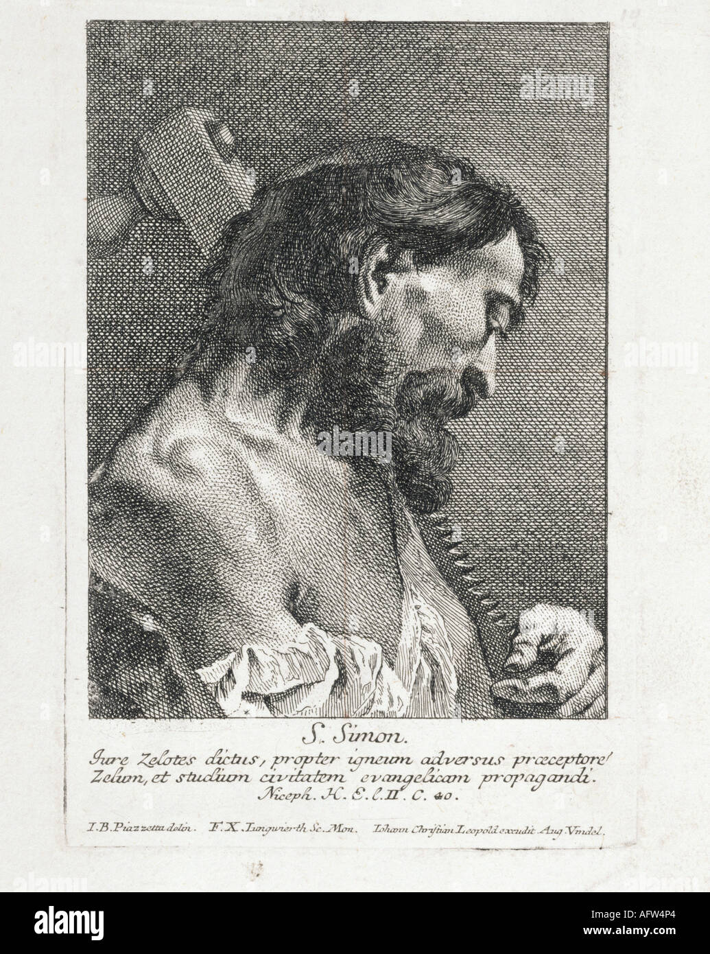 Simon 'the Zealot', Apostle, Saint, portrait, engraving by Johann Christian Leopold, Augsburg, 18th century,  religion, christianity, Saints, martyr, saw, Zelotes, , Stock Photo