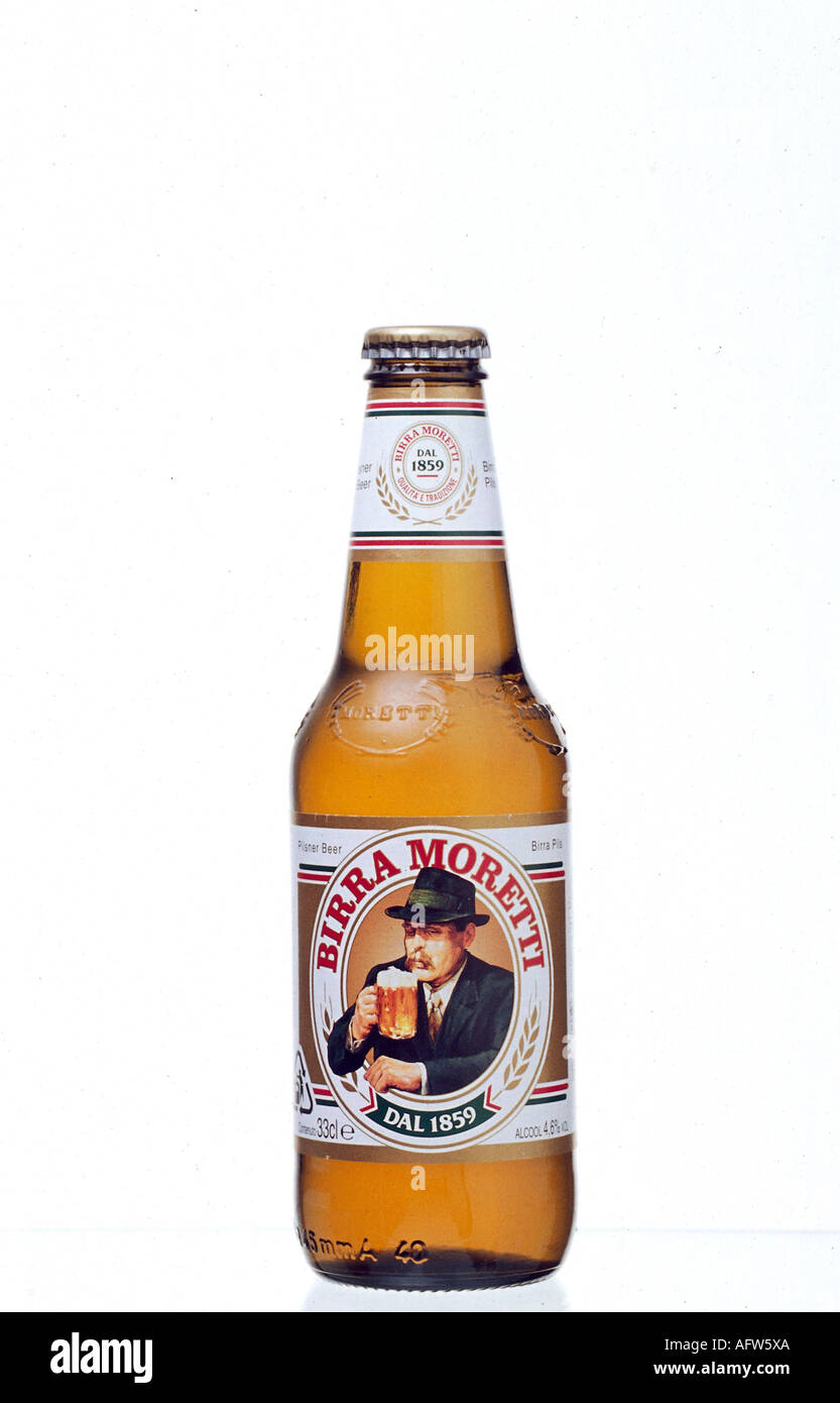 food and beverages, alcohol, beer, bottle 'Birra Moretti', Heineken Italia, Italy, bottles, pils, pilsner, pilsener, Additional-Rights-Clearance-Info-Not-Available Stock Photo