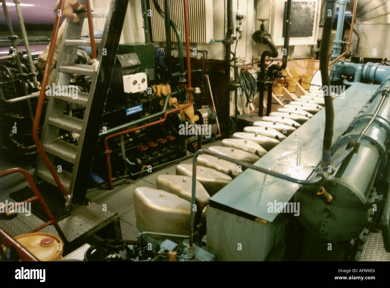 Inside the engine room of a fishing trawler at Newlyn Stock Photo