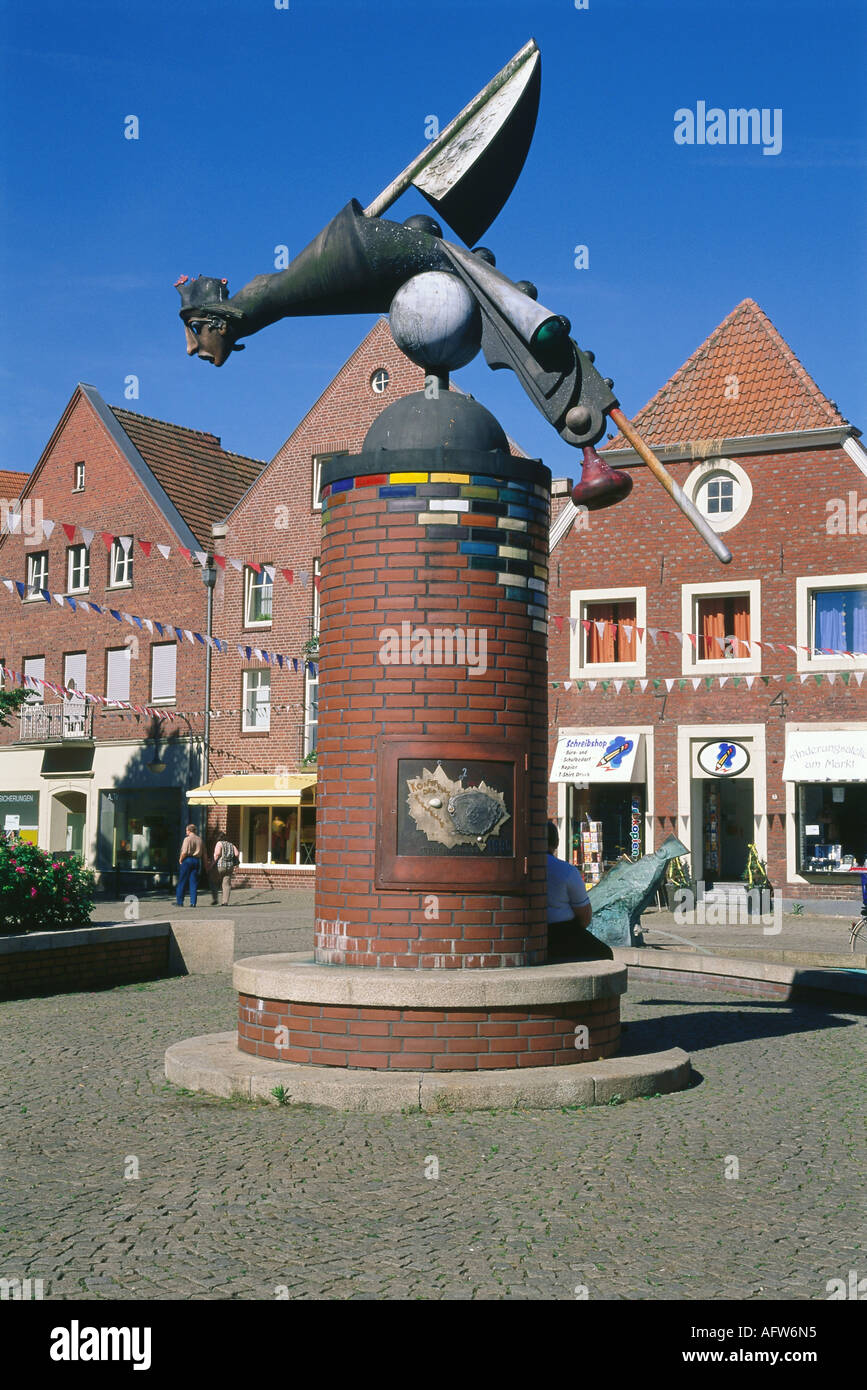 geography / travel, Germany, North Rhine-Westphalia, Coesfeld, squares, Market Square, sculpture 'conference of the elements', Jürgen Görtz, 1990, Additional-Rights-Clearance-Info-Not-Available Stock Photo