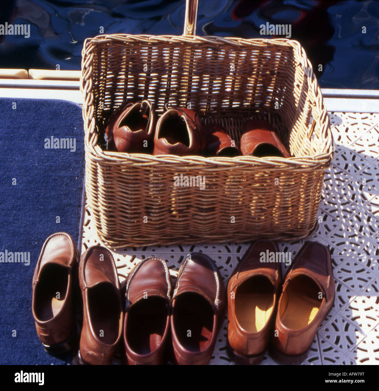 Shoes in a Basket at the dock in Monte Carlo Monaco Stock Photo