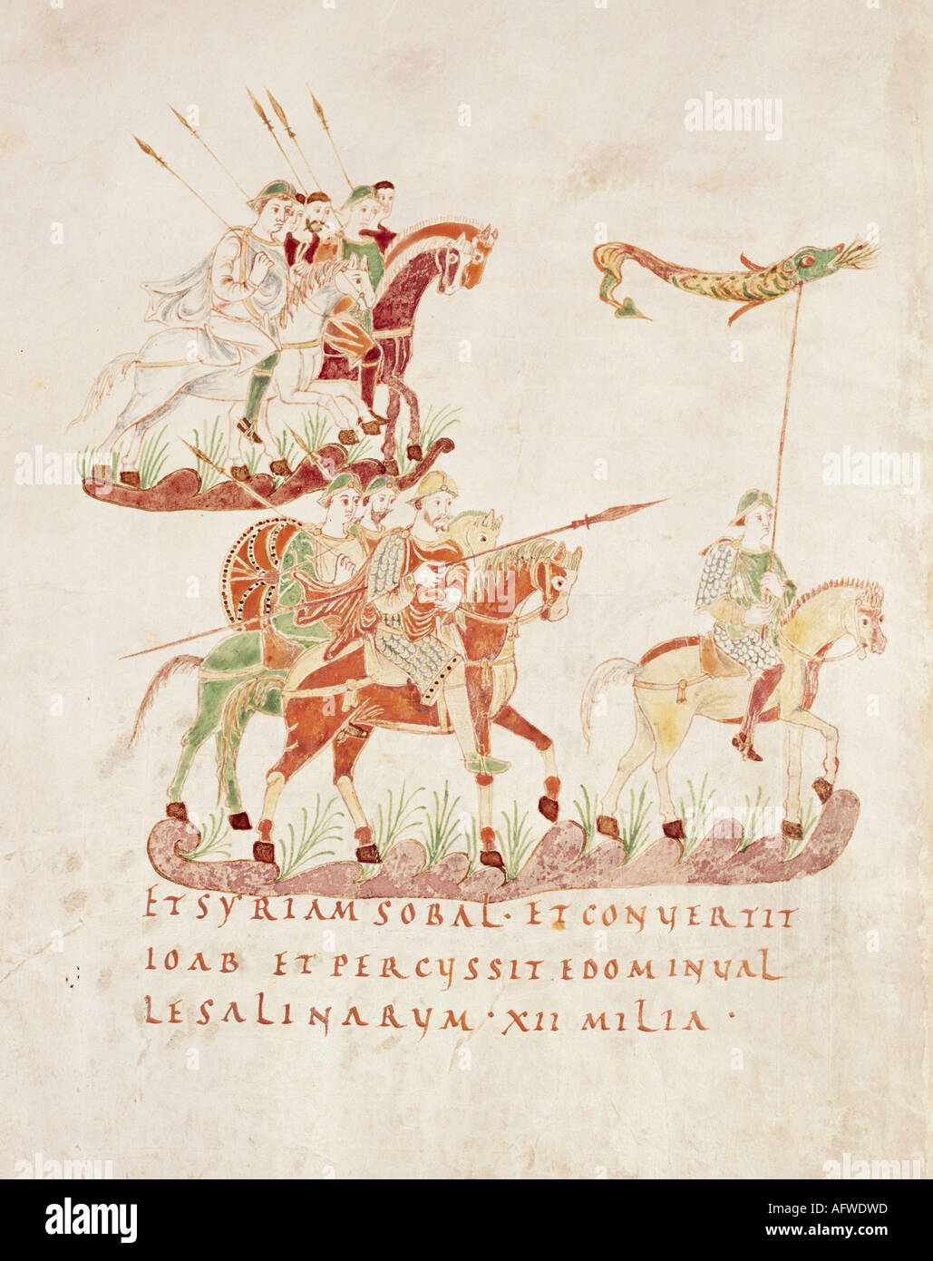 middle ages, Franconian Empire, Franconian warriors, miniature, Psalterium aureum, Sankt Gallen, before 883, Stock Photo