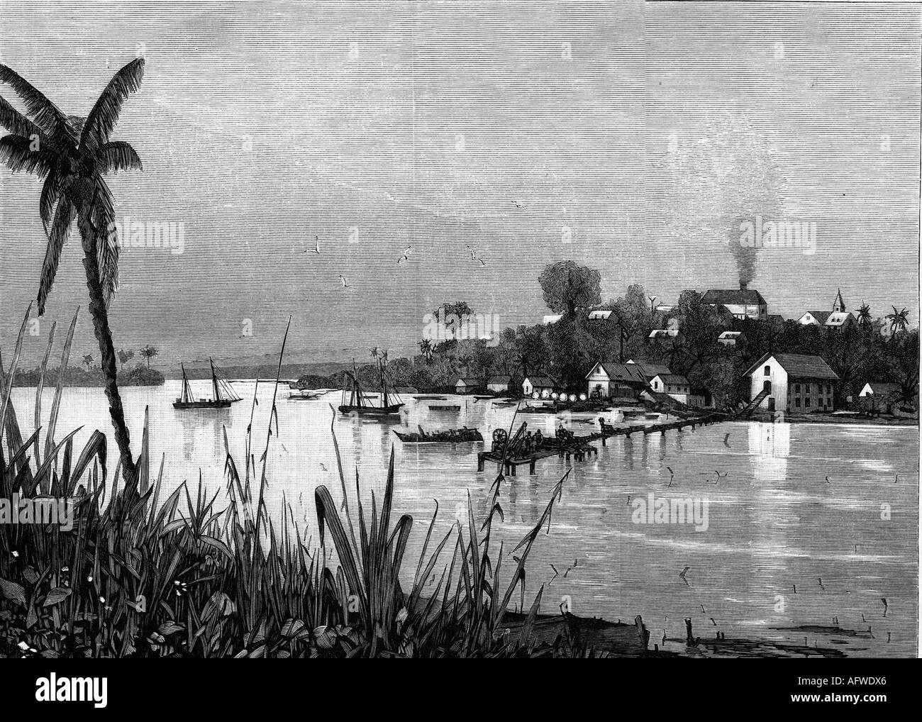 geography/travel, Liberia, Monrovia, view, engraving 1885, Stock Photo