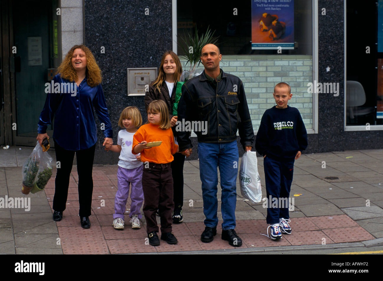Swansea Wales Welsh family working class going shopping together 1990s 1995 UK. HOMER SYKES Stock Photo