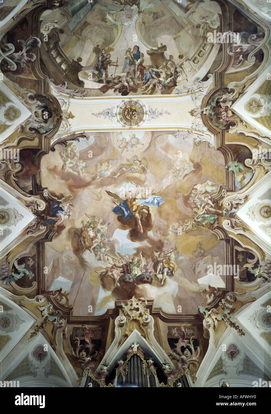 fine arts, religious art, angels, orchestra of angels, fresco, by Gottfried Bernhard Göz (1708 - 1760), Birnau minster, Artist's Copyright has not to be cleared Stock Photo