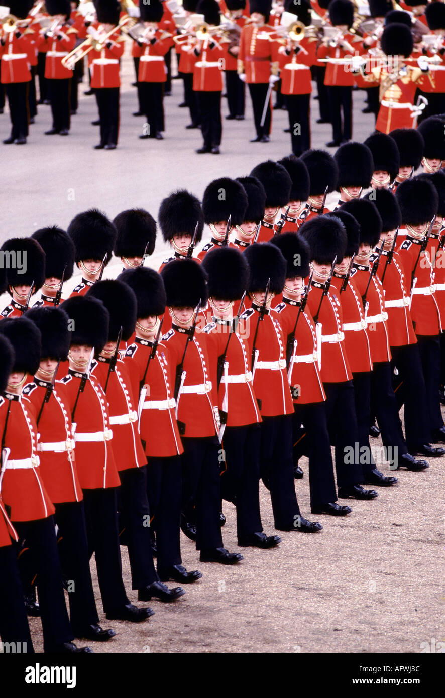 British soldiers in ceremonial uniform London Uk  Trooping the Colour on Horse Guards Parade Household Cavalry circa June 1985 1980s HOMER SYKES Stock Photo