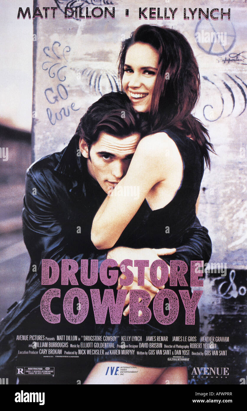 DRUGSTORE COWBOY poster for 1989 Avenue Pictures film Stock Photo