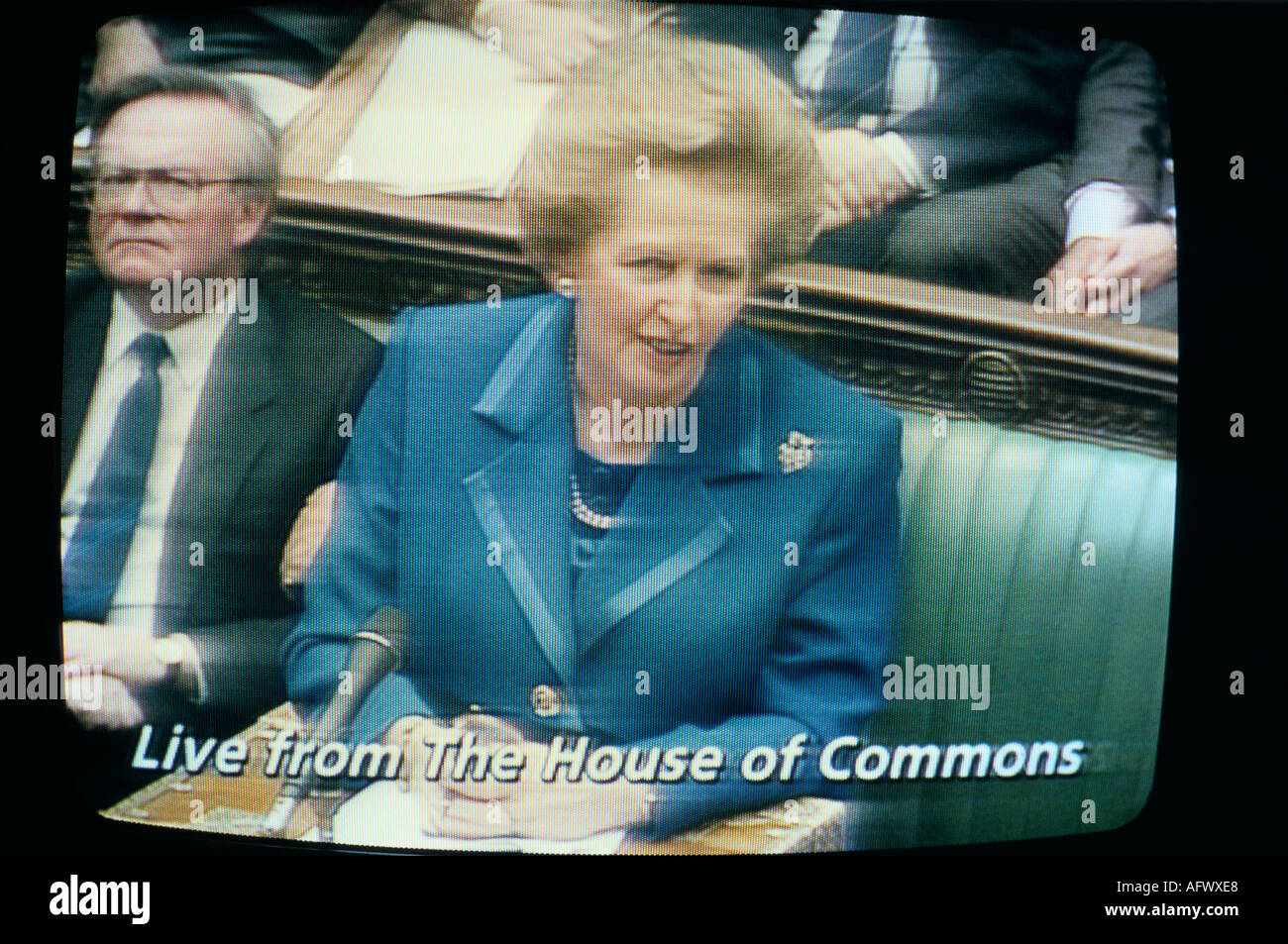 MARGARET THATCHER S RESIGNATION SPEECH ON 22 11 90 IN THE COMMONS AS SHOWN ON TV 1990 Stock Photo