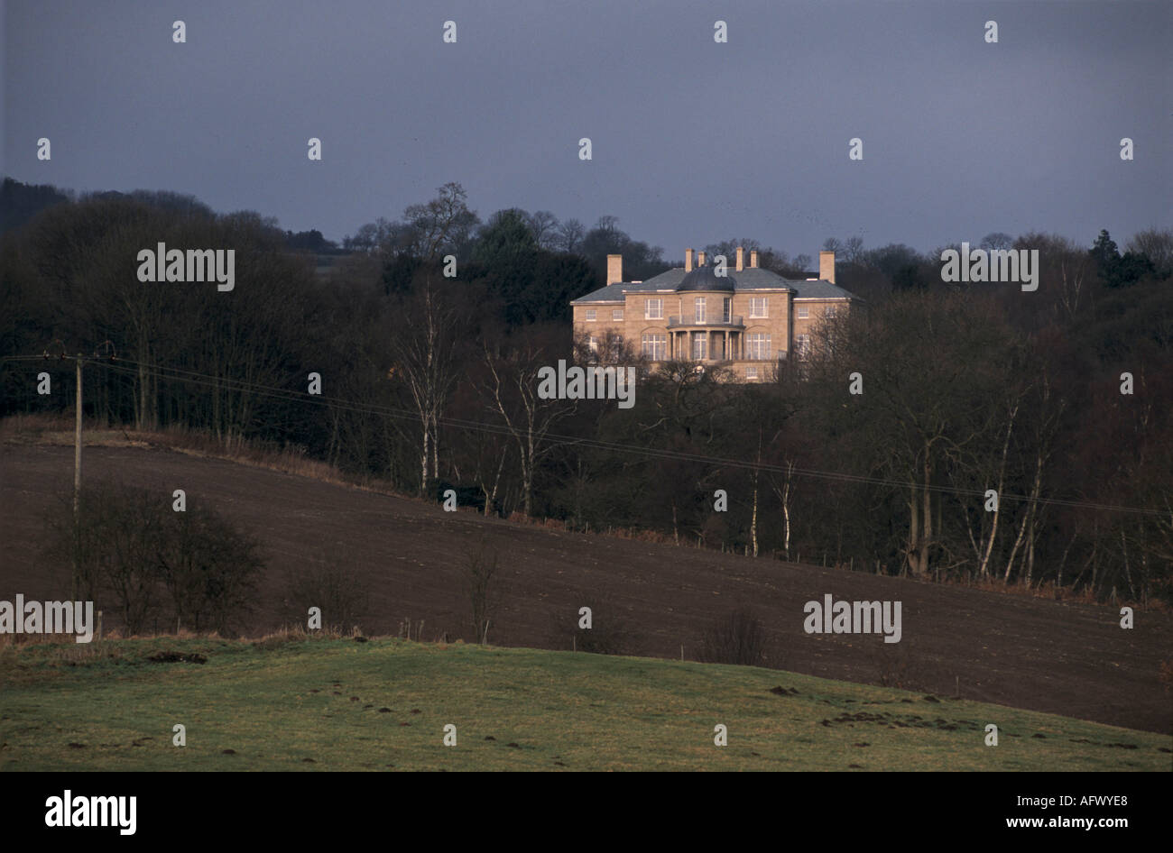 Wootton Hall a 21st century modern country mansion in Derbyshire Designed by Digby Harris and built in local sandstone 2002 2000s UK HOMER SYKES Stock Photo