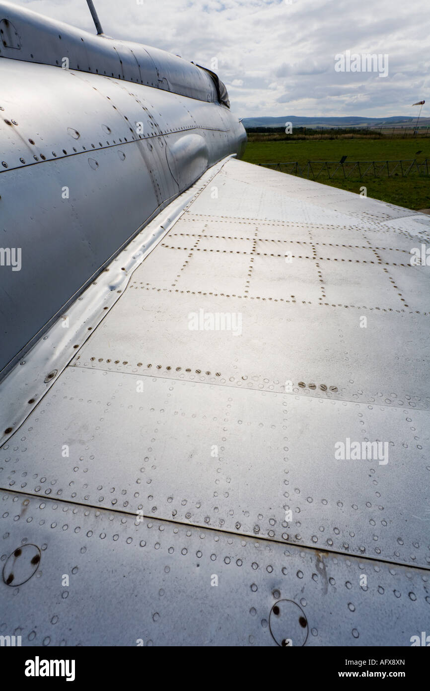 Shiny wing panel detail on retired MiG-21 aircraft Stock Photo