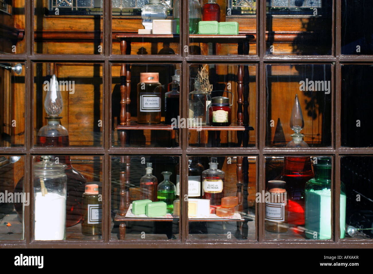 Chemists window in the Village of Haworth Yorkshire UK Stock Photo