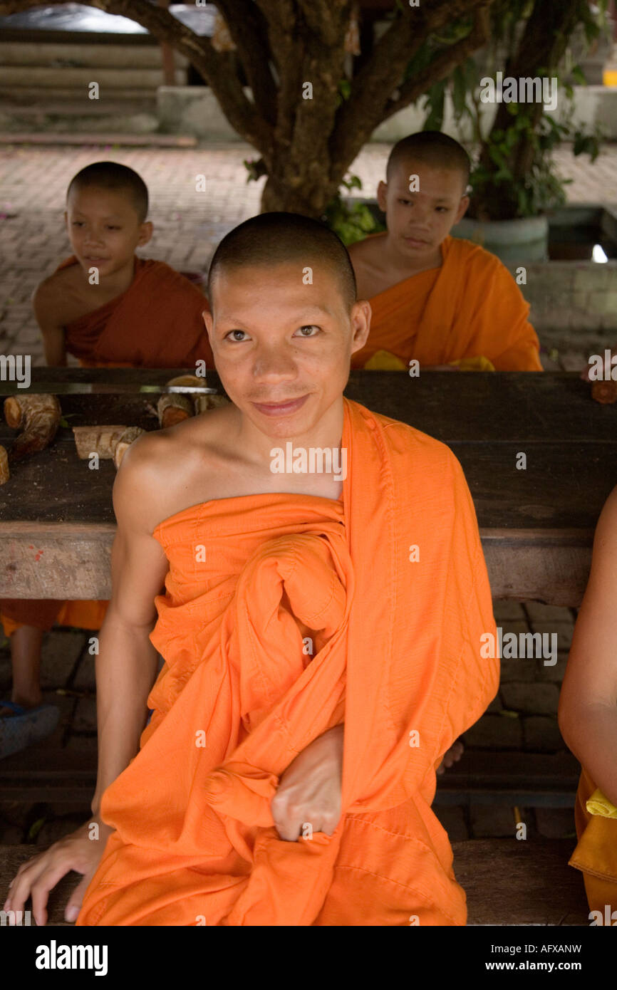 Novice Buddhist monks in Luang Prabang Laos Stock Photo