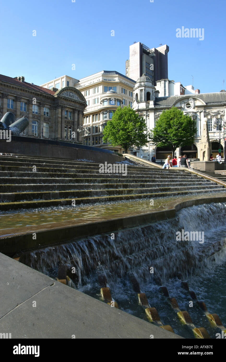 Colmore Row financial centre of Birmingham with The River artwork by Dhruva Mistry in the foreground Stock Photo