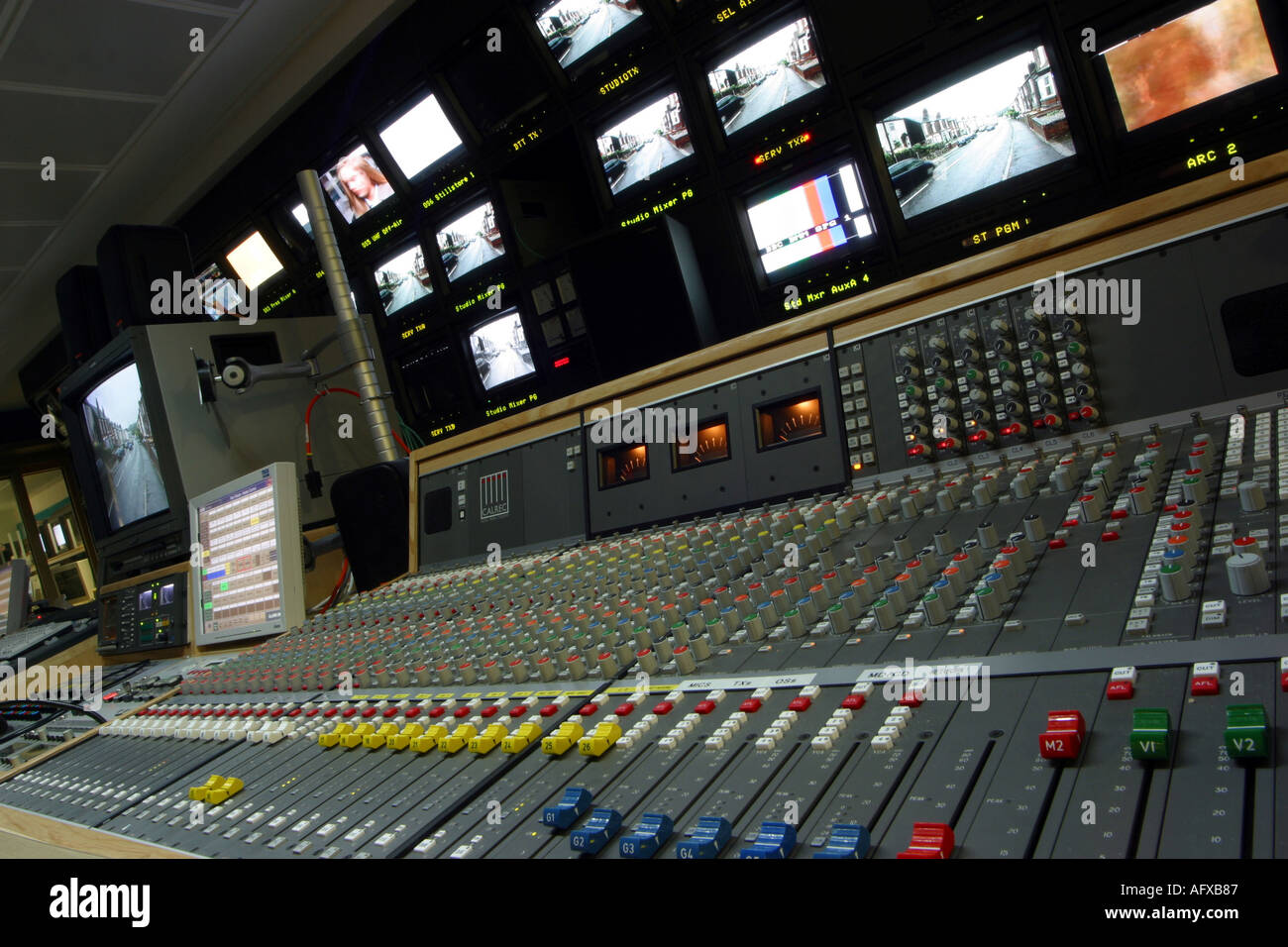 TV editing and live transmission gallery with editing equipment Stock