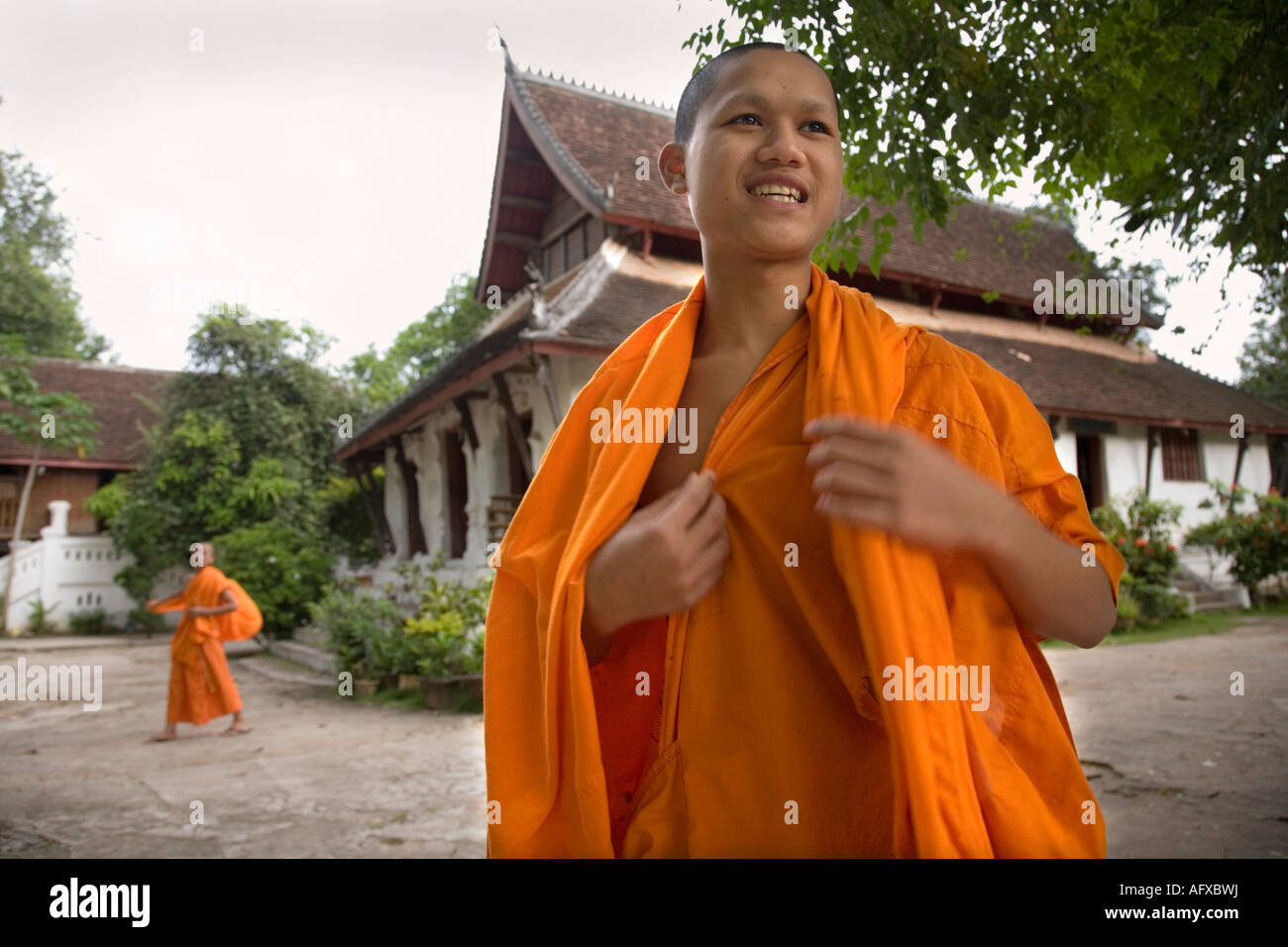 Buddhist monk in Luang Prabang Laos Stock Photo