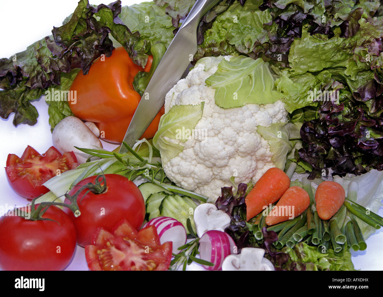 Fresh Vegetables and Knife Stock Photo