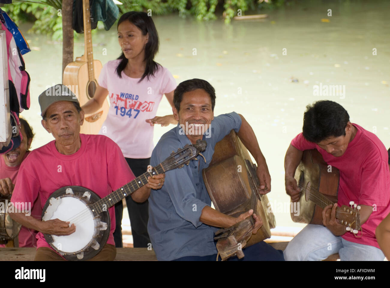 Philippines Bohol Loboc River Filipino Entertainers On Raft Visayas Stock Photo
