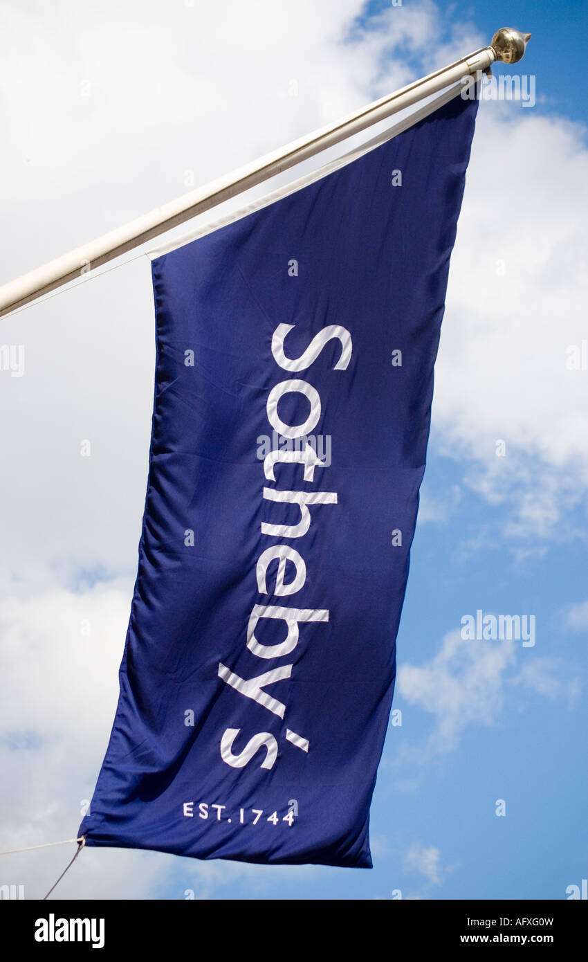 Sotheby s banner in New Bond Street London England Stock Photo