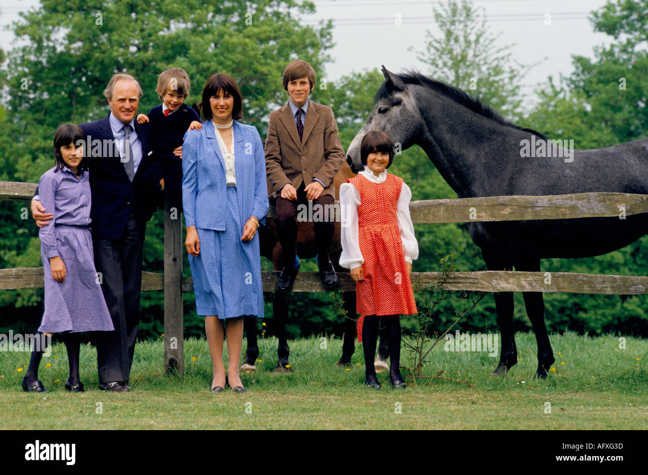 Winston Churchill British politician with his first wife Mary 'Minnie' Caroline d'Erlanger children  at home in Kent  1986  1980s HOMER SYKES Stock Photo