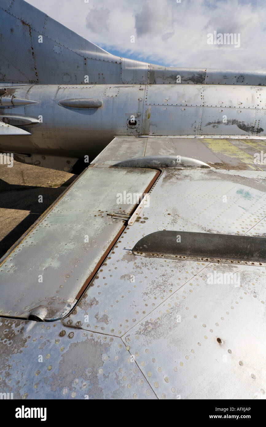 Abandoned aircraft, MiG 21 wing uppersurface and flaps Stock Photo