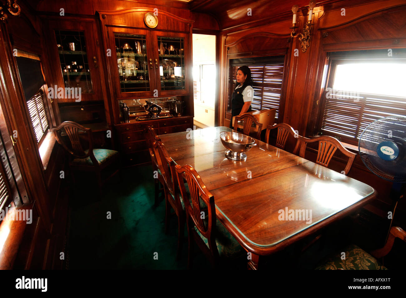 Cuba Havana Habana Vieja dining room of a vintage oldtimer railway car which was used by Che Guevara and Fidel Castro Stock Photo