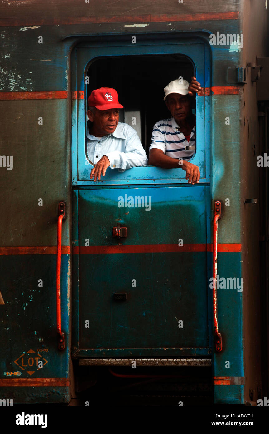 Cuba Havana Habana Vieja machinist in a locomotive at the railway station Stock Photo