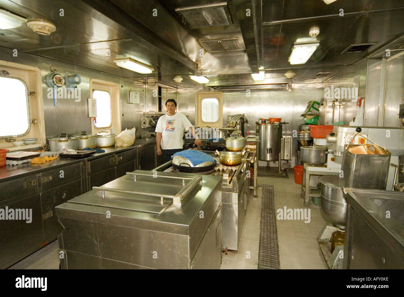 The galley onboard the "SS Africa" passenger ship at around 1905