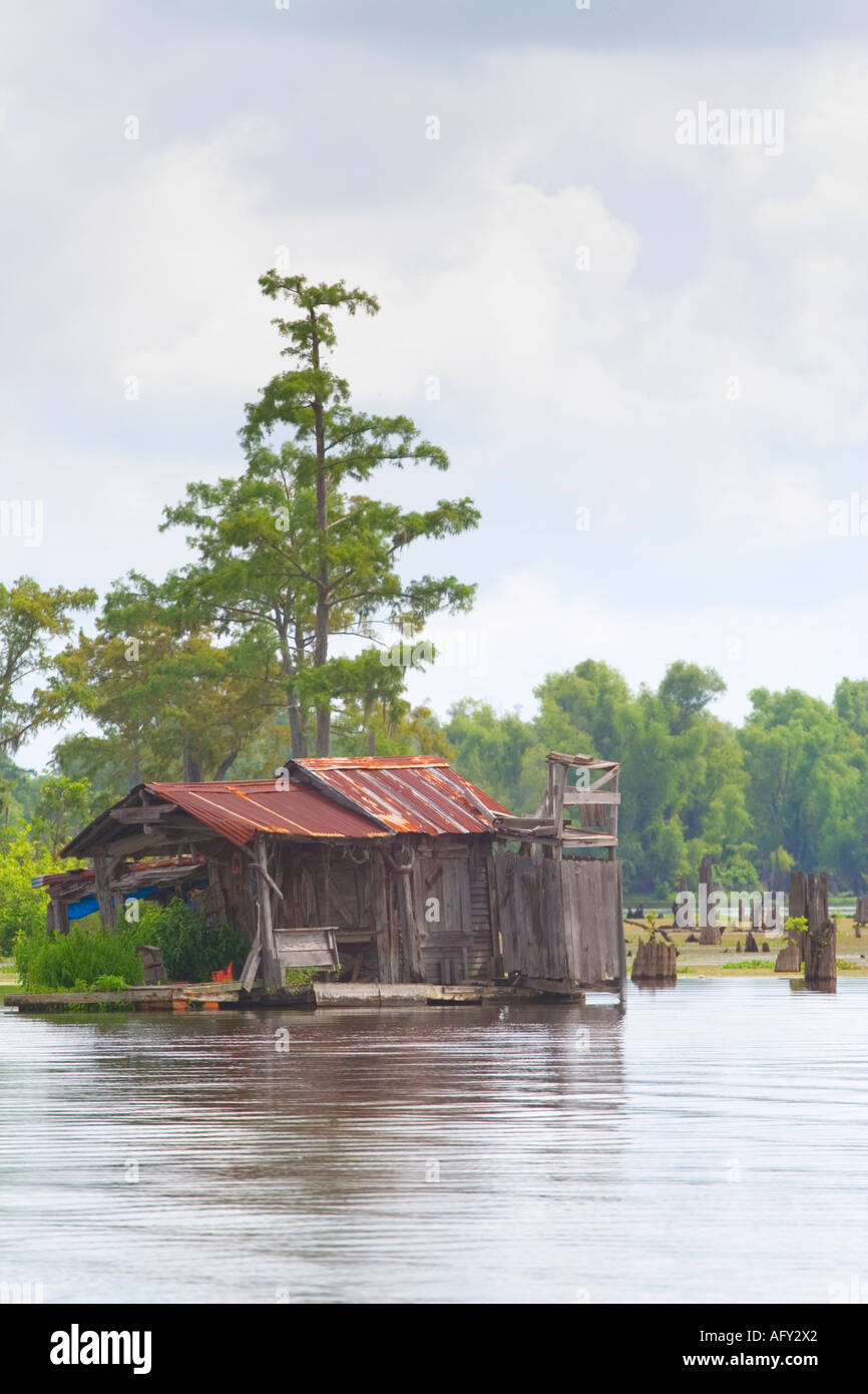 House boat in Louisiana swamp near Henderson built for movie set Stock