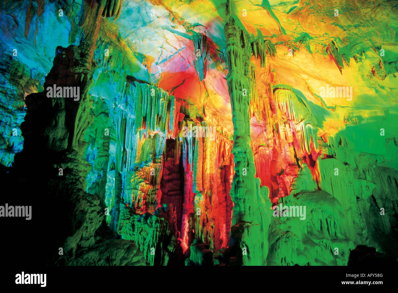 Reed Flute Solution Cave in Guilin Guangxi Province Stock Photo