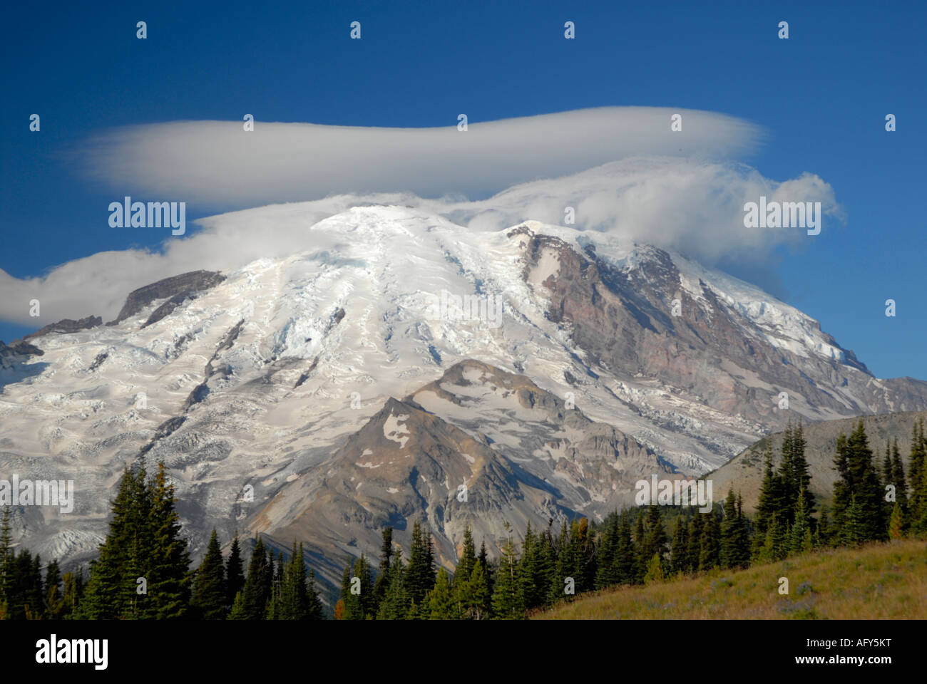 Lenticular cloud over the summit of Mount Rainier Stock Photo - Alamy