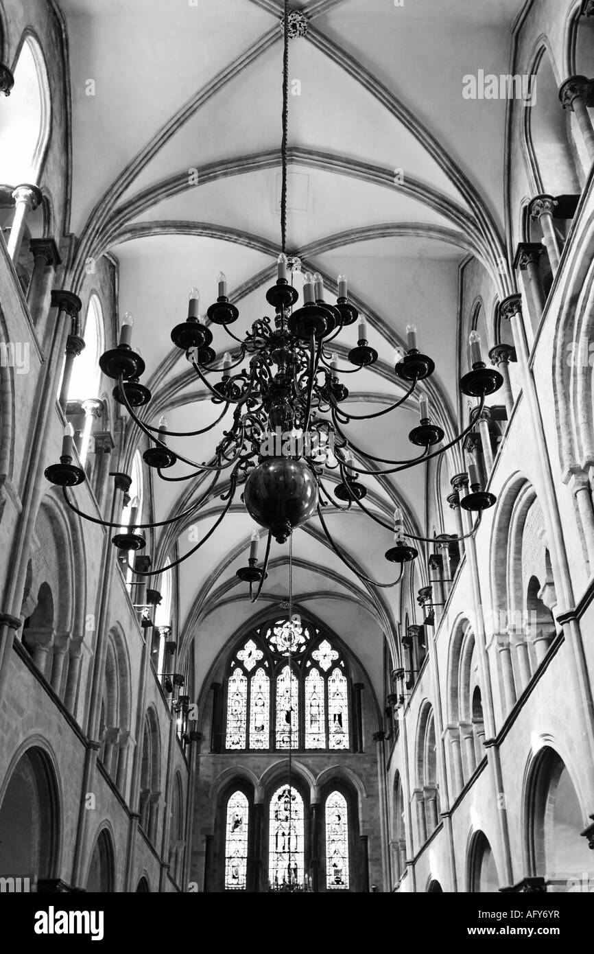 Monochrome picture of vaulted ceiling inside Chichester Cathedral Stock Photo