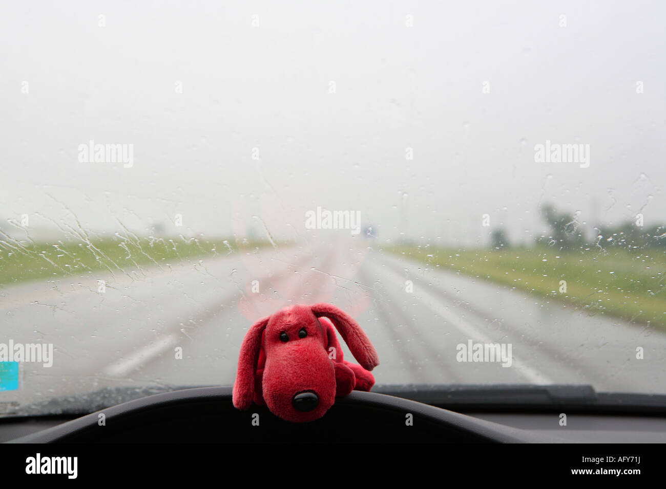 red rover the toy dog traveling route 66 in the rain route 66 illinois stock photo 205 9232 10 Stock Photo