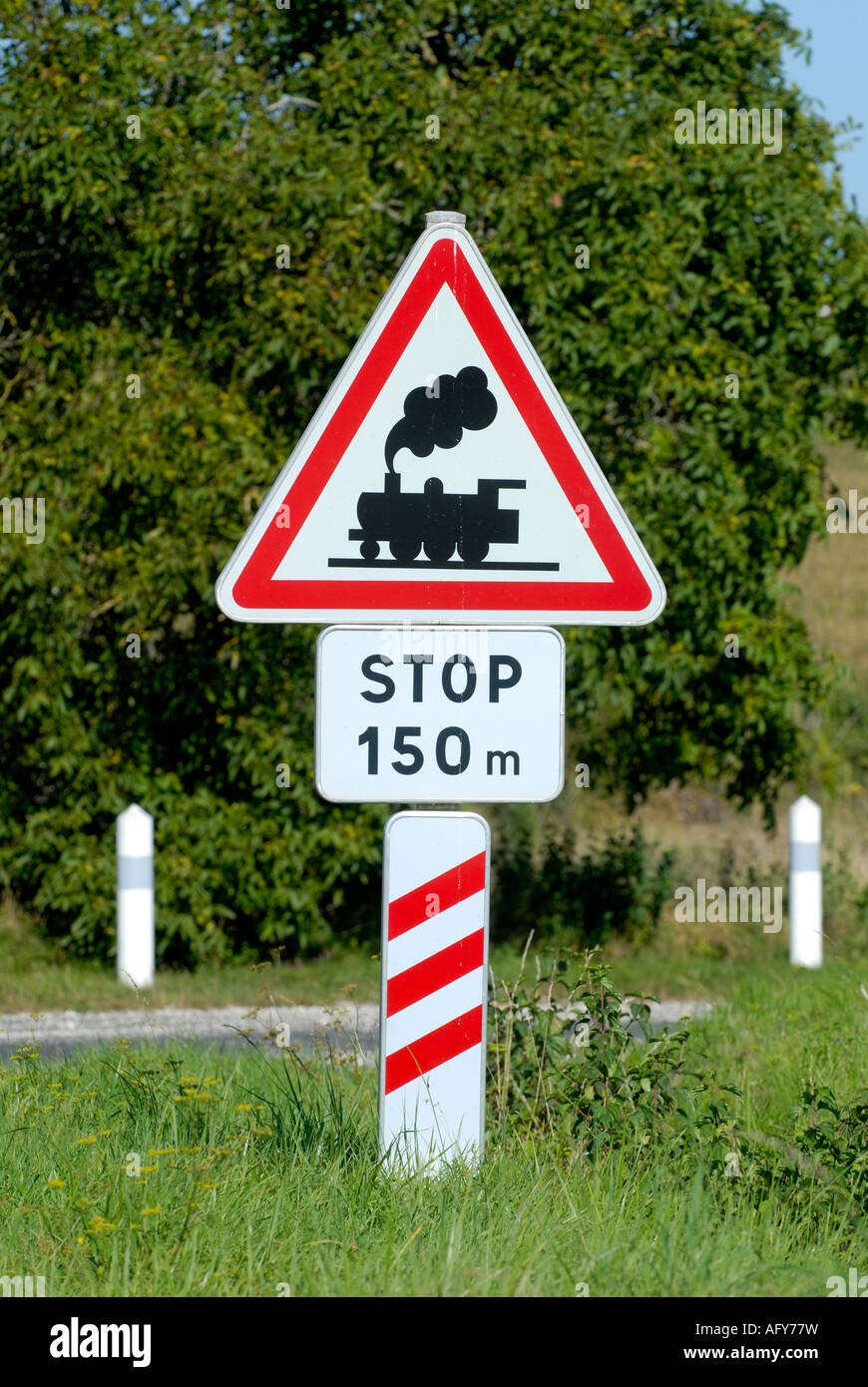 Stop roadsign for railway, sud-Touraine, France. Stock Photo