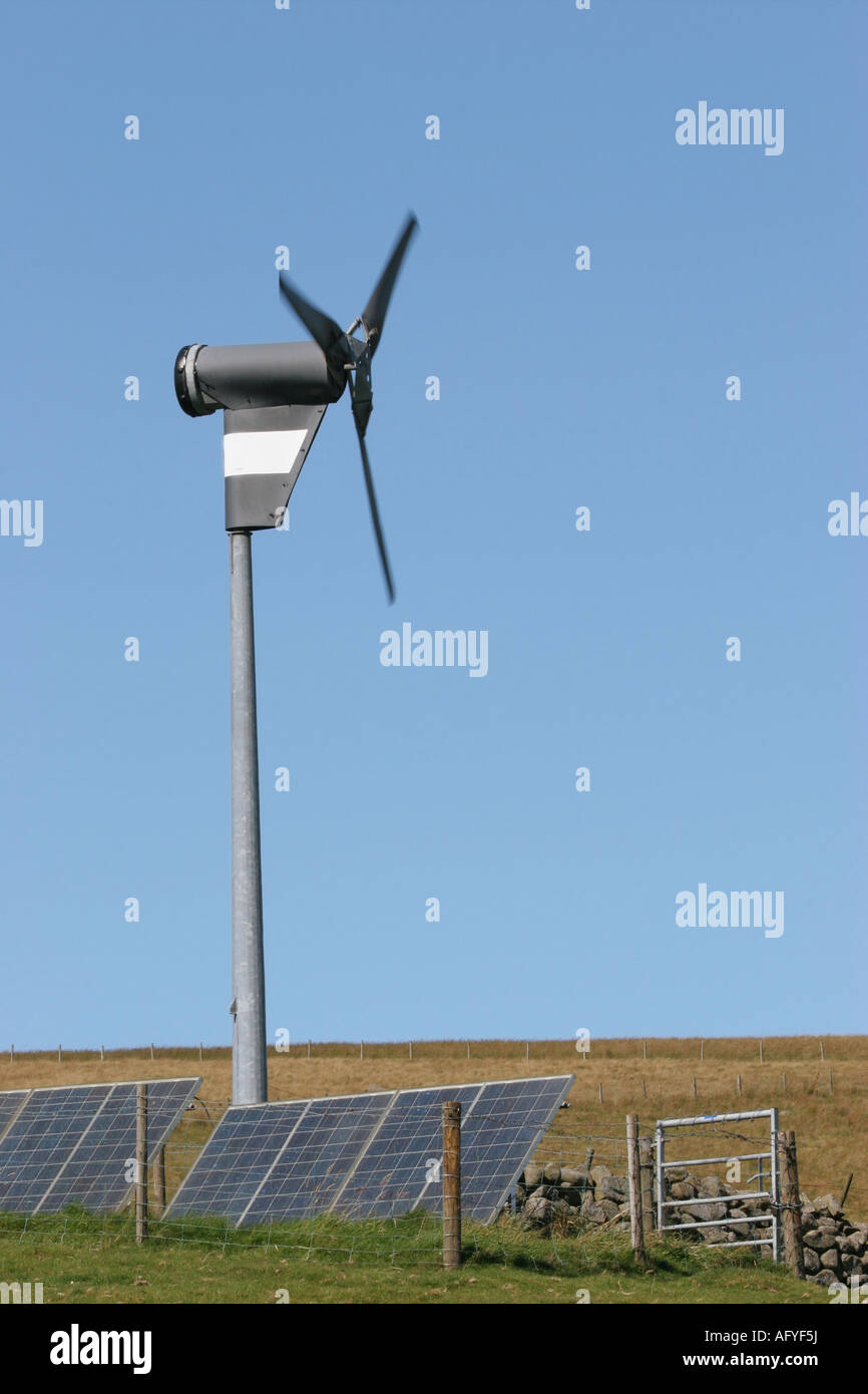 Wind Turbine and Solar Panels on Farmland in Upper Teesdale County