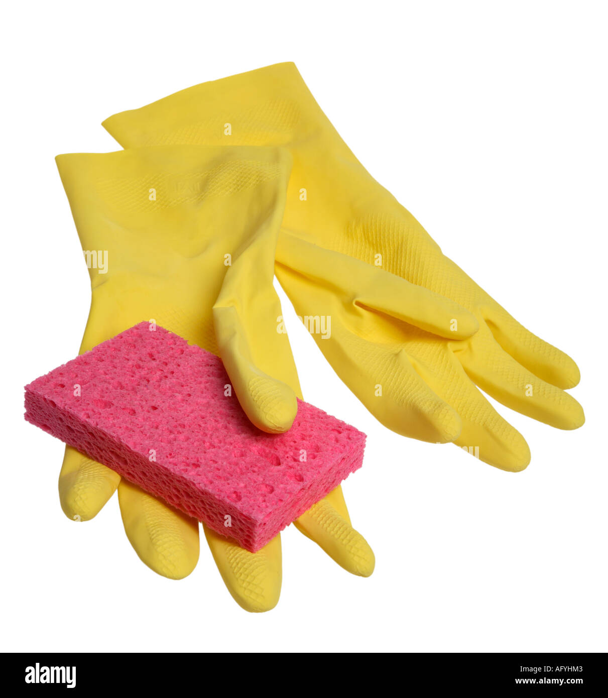 Rubber Gloves and Sponge, Cleaning Supplies Stock Photo