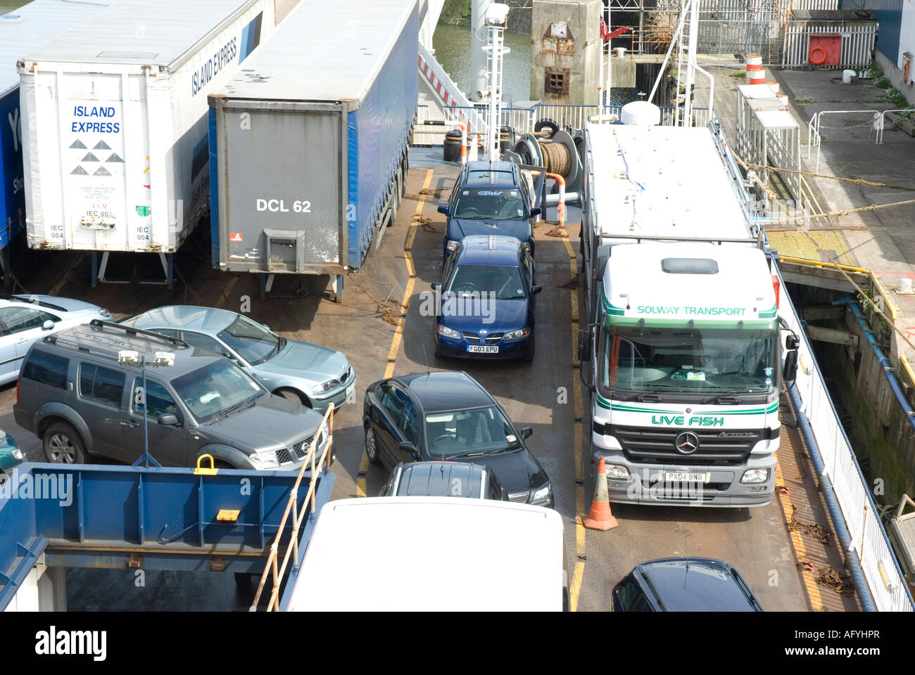 Crowded deck of car ferry to Isle of Man Stock Photo Alamy