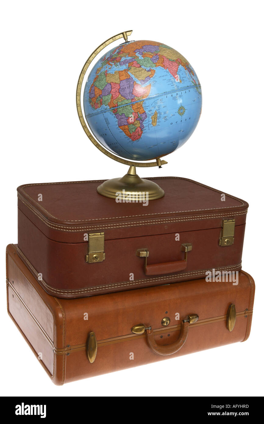 Globe on Stack of Suitcases Stock Photo