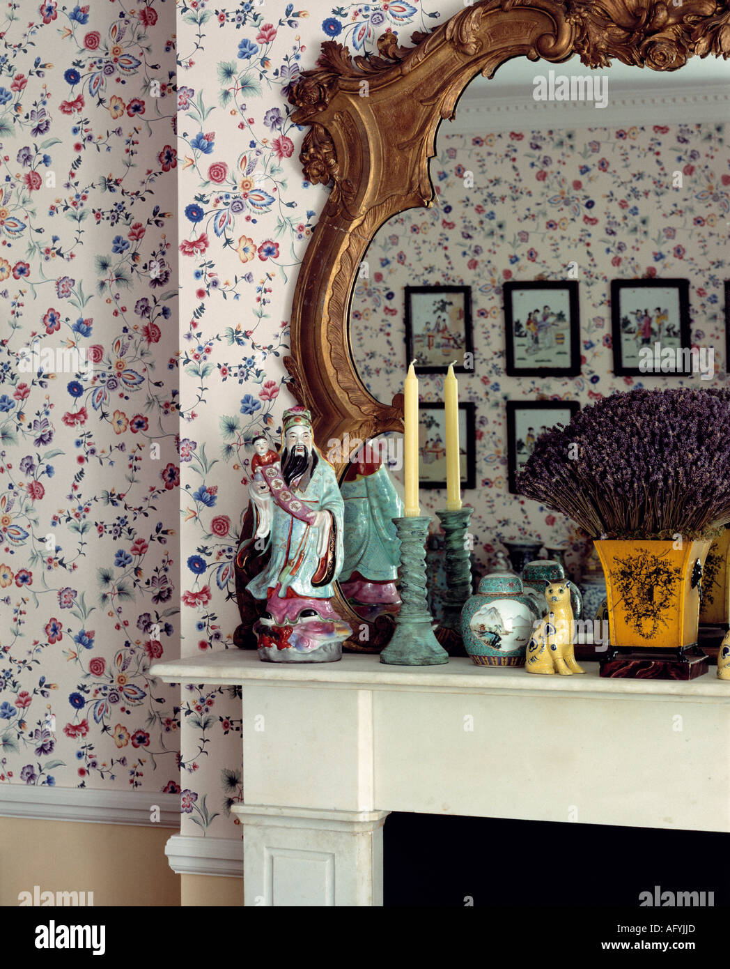 Mirror Over Mantelpiece Stock Photo Alamy