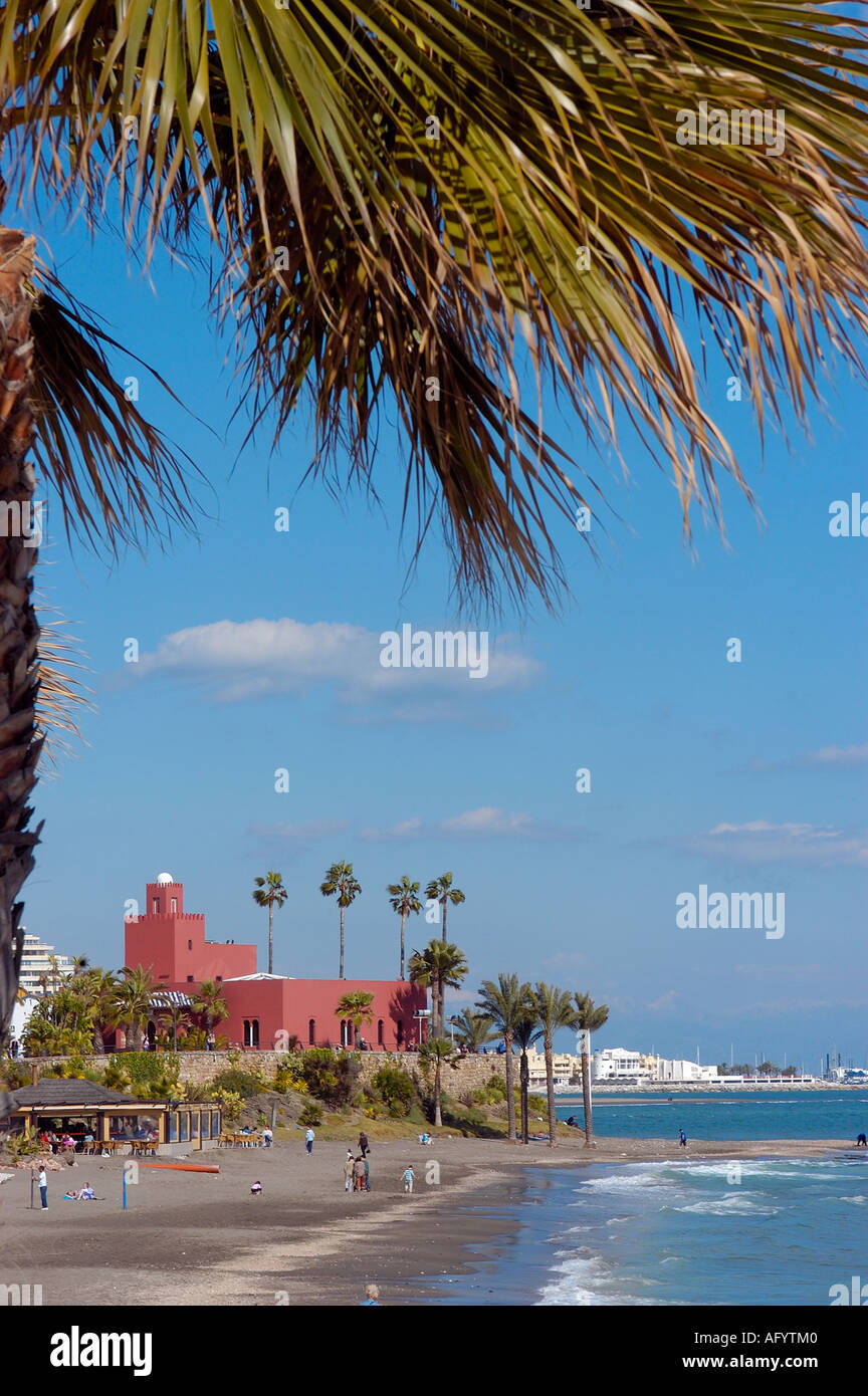 Castillo Bil Bil beach and promenade Benalmadena Costa del Sol Malaga province Andalusia Spain