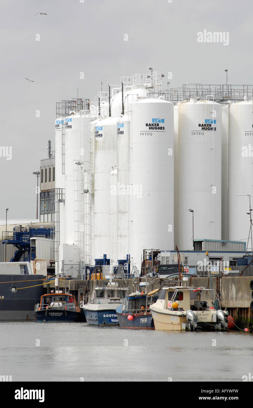 Storage tanks Great Yarmouth South Quay docks Norfolk UK Stock Photo