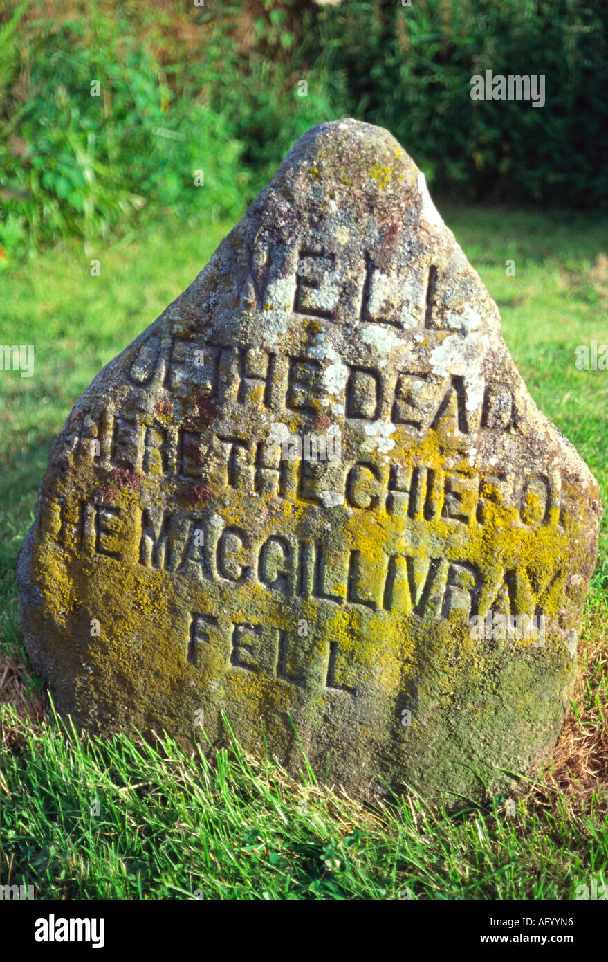 culloden battlefield memorial stone marking where the chief of the macgillivrays fell scotland Stock Photo