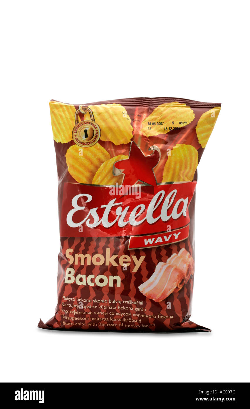 Estrella with smokey bacon crisps Stock Photo Alamy