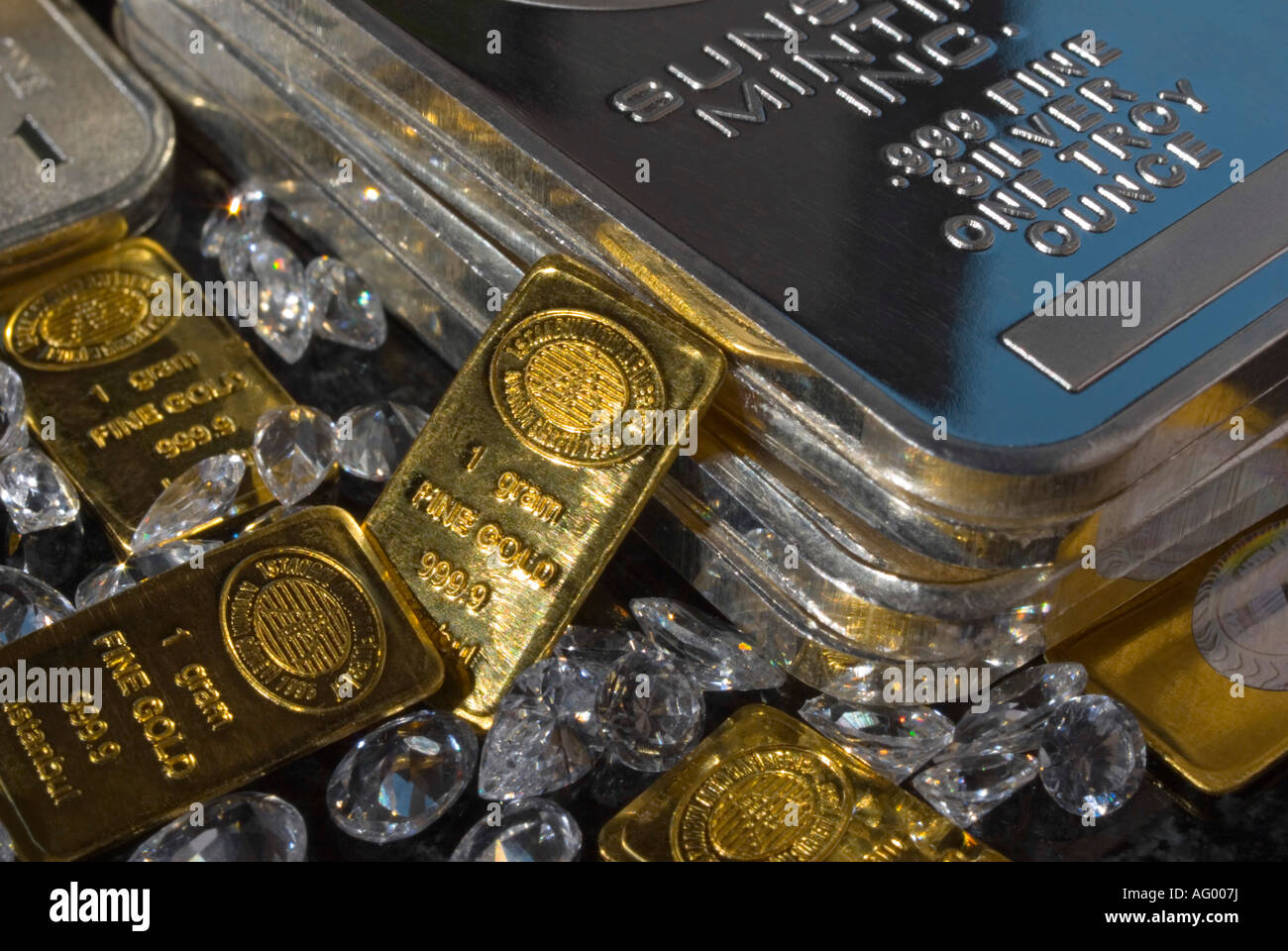 Amber Diamond On Gold Bars Stock Photo - Download Image Now